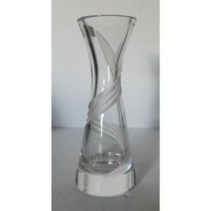 Lead Crystal Vase Hand Cut Etched 6.5" Tall Clear With Frosted Stripes USSR